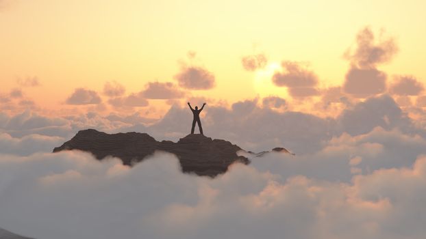 Man on a mountain peak. Freedom