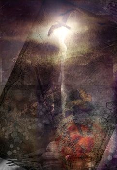 Spiritual abstract in sepia colors. Bird of light