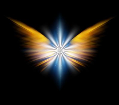 Angel's wings. Bright Star. 3D rendering