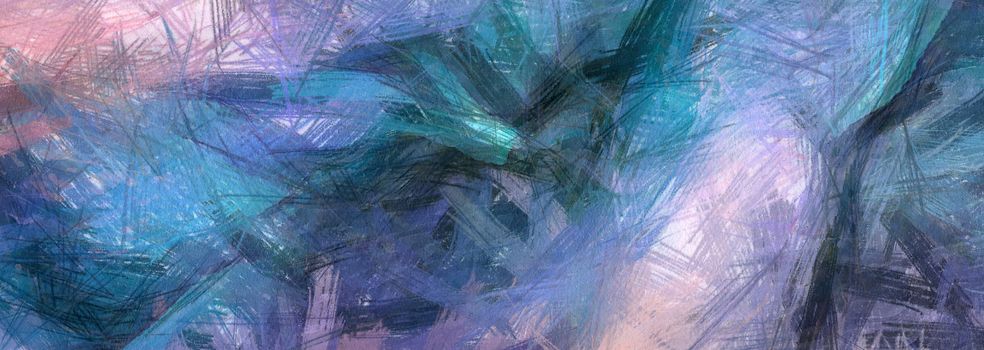 Colorful Abstract Painting. Blue Azure Brush Strokes