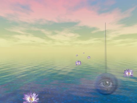 Zen ocean. Lotus flowers on water surface