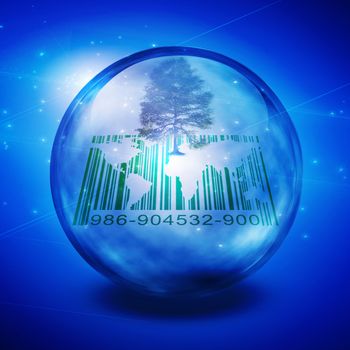 Green tree and barcode inside eco bubble