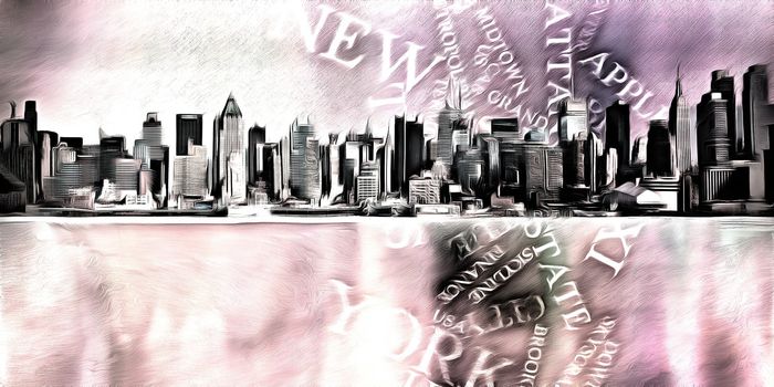 Modern digital painting. New York skyline. 3D rendering