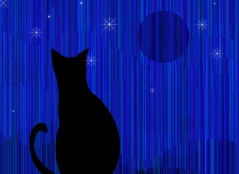 Black cat at night. Modern art