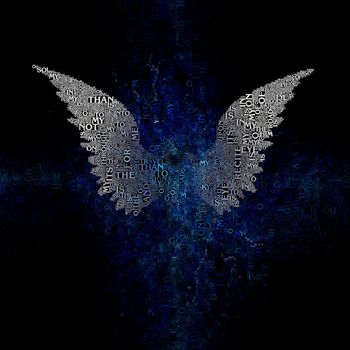 White wings with text. 3D rendering