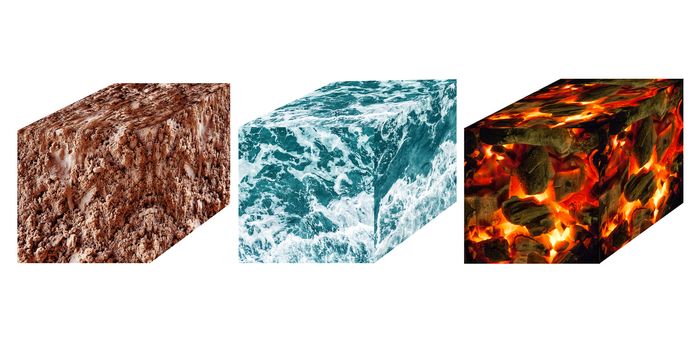 elements of nature : earth, water,fire detail and close up