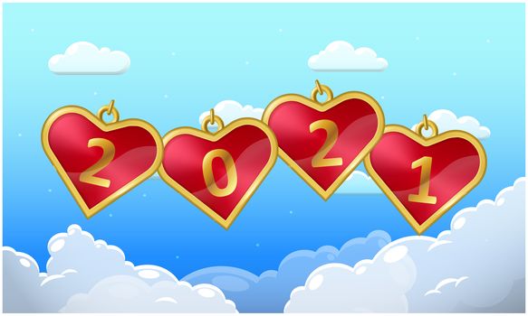 hearts are flying in the sky on new year