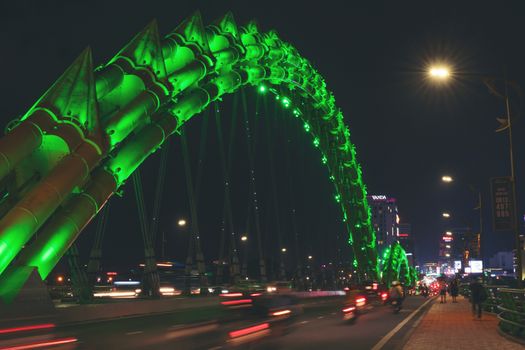 Dragon bridge night light in danang, vietnam 