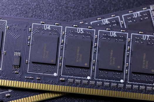 black pc memory universal dark cloesup background with selective focus.