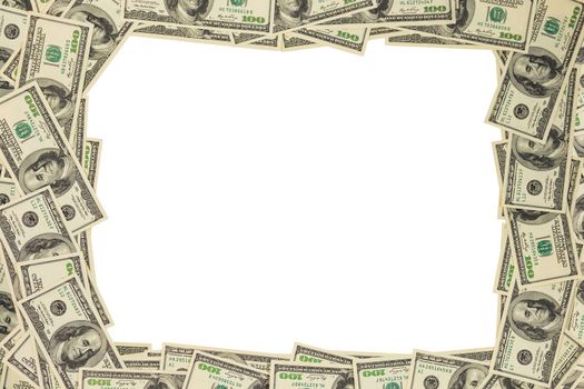 us dollar money frame mockup isolated on white background.