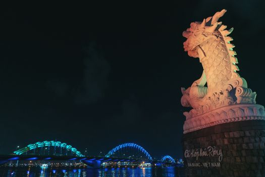 Dragon bridge night light in danang, vietnam