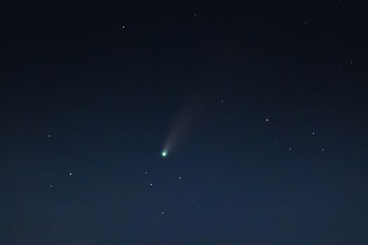 Neowise comet C/2020 F3 on the blue sky with star over Chiang rai, Thailand.