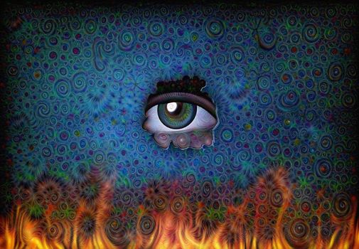 Eye looks into the crack of abstract wall