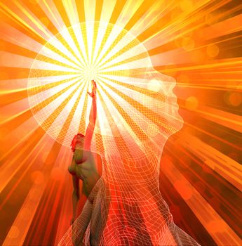 Bright mind. Rays of light comes from human head