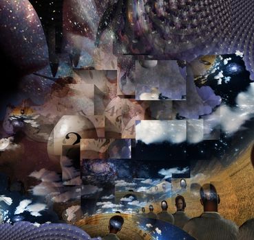 Human, time and mind elements. 3D rendering
