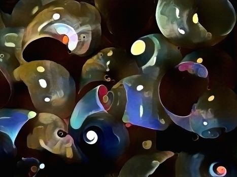 Colorful oil painting. Beautiful seashells