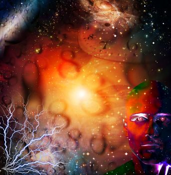 Space and time abstract. Alien Human