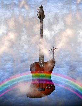 Bass Guitar with Dancer in the sky