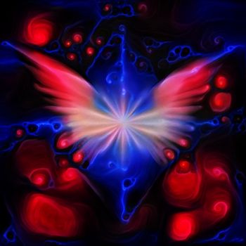 Angel star. Wings in red colors
