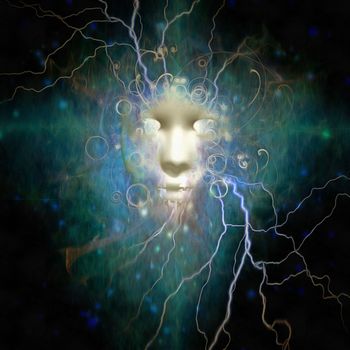 Dark Face with Electric Radiating. 3D rendering