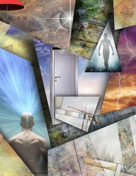 Dimensions of Dream. Spiritual surreal art. 3D rendering