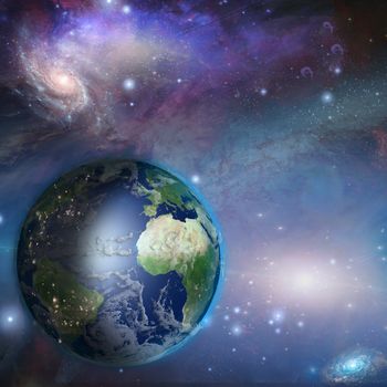 Earth day night in space. 3D rendering