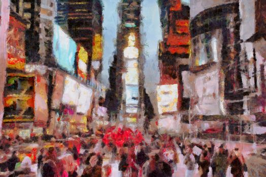 Times Square, NY. Modern surreal painting