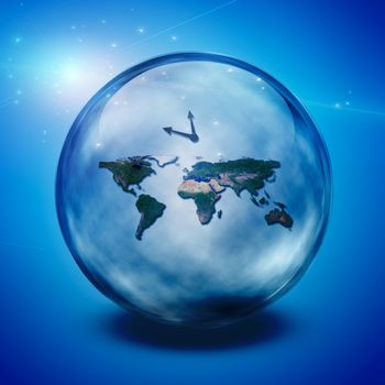 World in crystal ball. 3D rendering