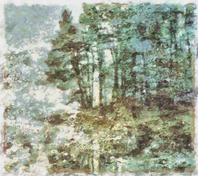 Impressionism modern. Forest in muted colors