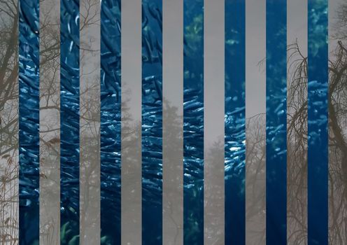 Abstract painting with stripes and fish school