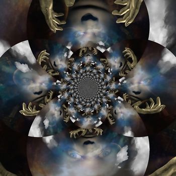 Mystic faces. Mirrored fractal composition