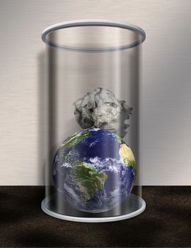 Earth waste. Planet in trash can