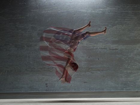 Action girl with transparent USA cloth