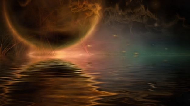 Exo-Solar Planet reflected in water. Digital Painting