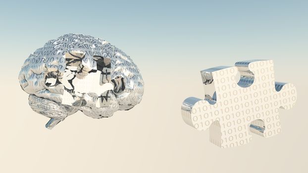 Binary Brain Puzzle. Modern art. 3D rendering