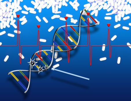 Modern composition suitable for pharmaceutical and medical topics. DNA strand background