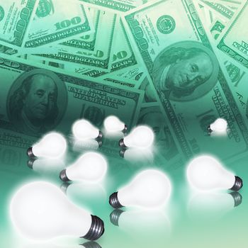 Symbolic composition. Money light bulbs represents business ideas