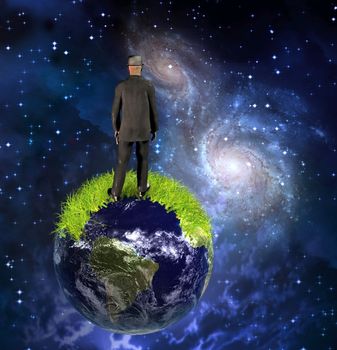 Man in business suit on the Earth