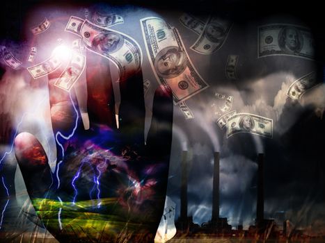 Grunge Landscape with Factory and Currency