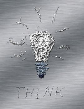 Think. Light bulb on metal backgrpund