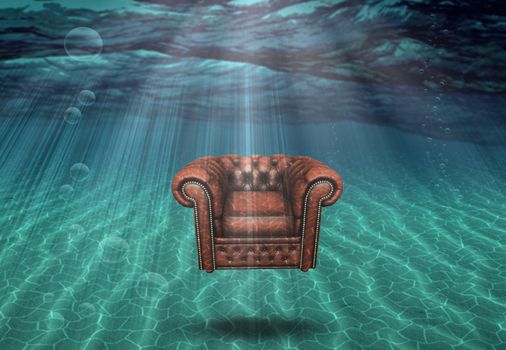 Arm chair floats above sea bottom