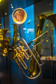 Closeup photo of a golden colored sax