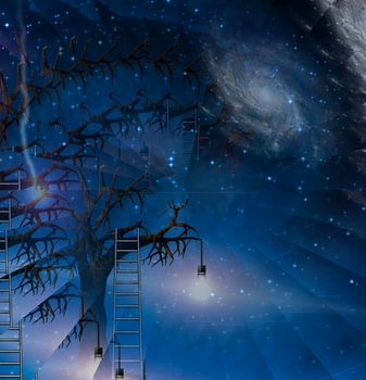 Ladder leans on the tree of wisdom
