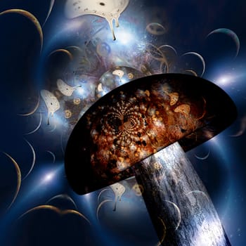 Hallucinogenic mushroom and melting clocks