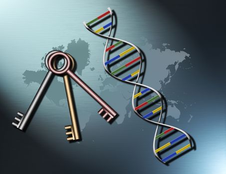 DNA and keys on world map