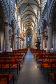 BRUSSELS, BELGIUM-NOVEMBER 23, 2014: The Cathedral of St. Michael and St. Gudula, 1000 year old cathedral in the Capital city