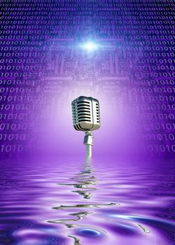 Classic Microphone on digital binary code background