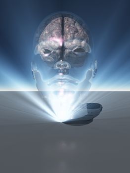 Human head transparent model with brain