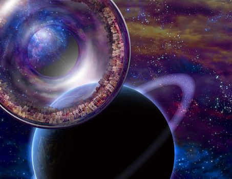 Multigenerational interstellar city ship encounters exo planet