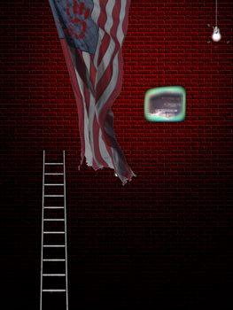 USA flag and ladder. 3D rendering